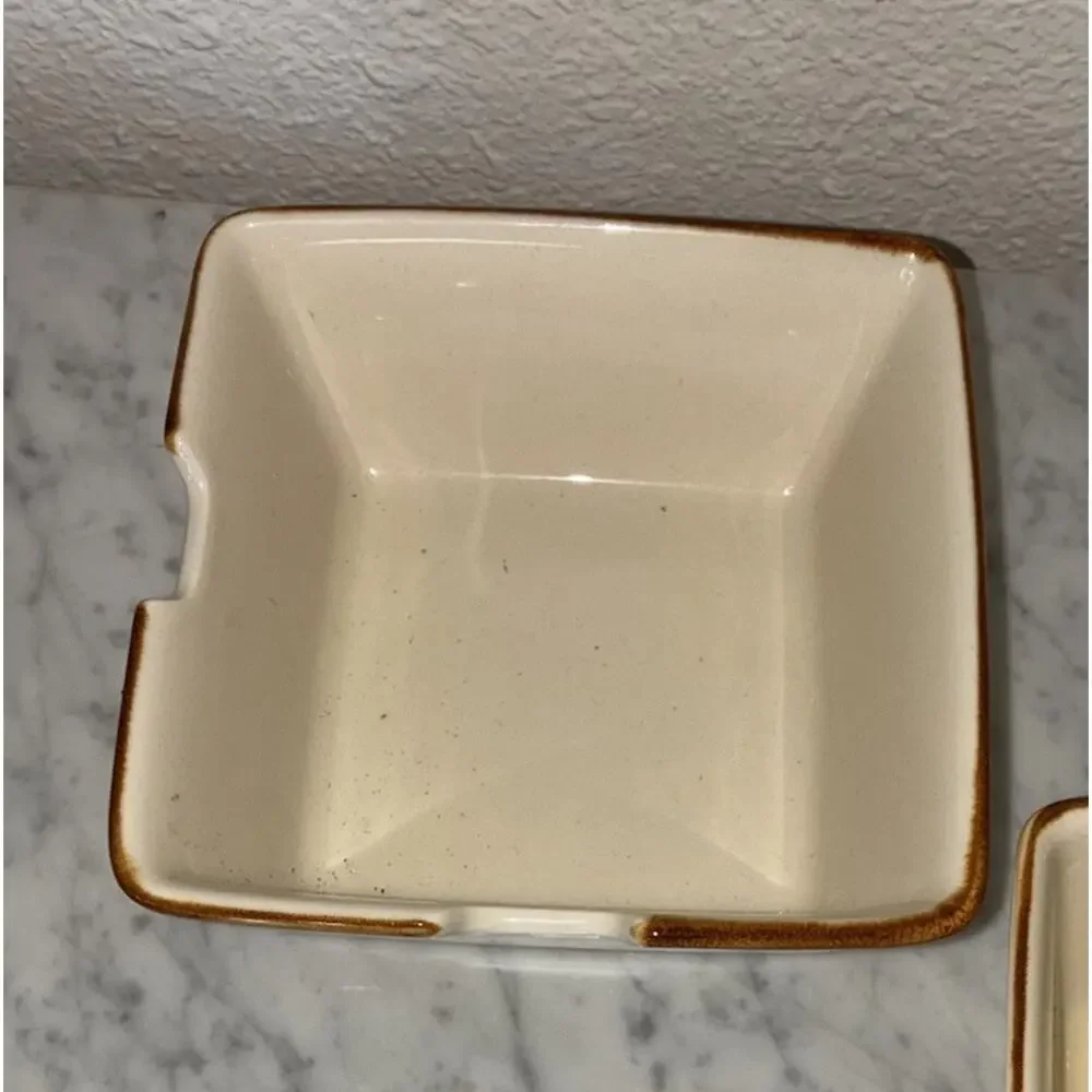 Pottery Barn Square Ramen Rice Noodle Bowl 6” Notch For Chopsticks Cream Putty
